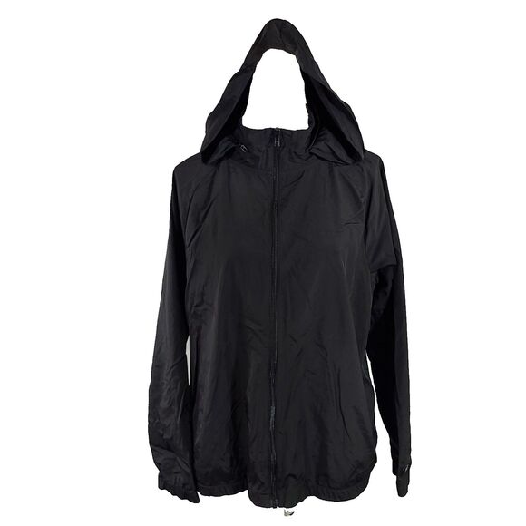Victorias Secret PINK Windbreaker Jacket Womens Size L Black Logo Packable Hood - Picture 1 of 15